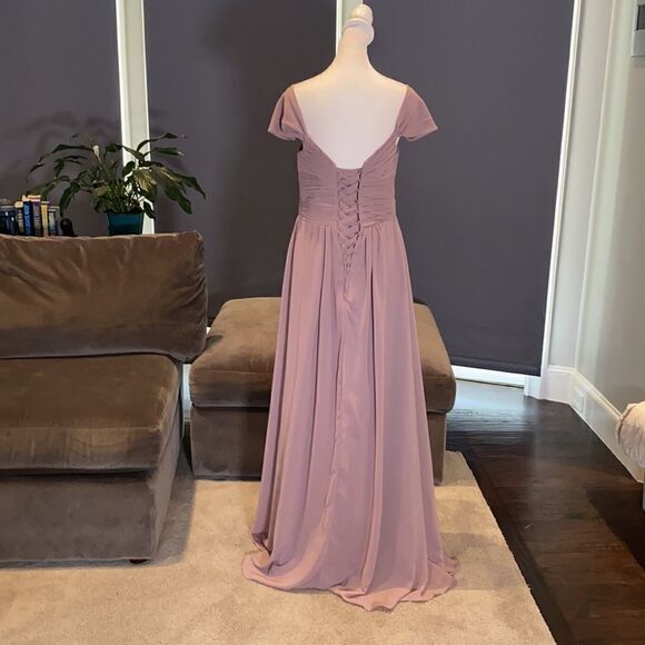 Women’s Full Length Chiffon Bridesmaid Party Prom Dress Leg Slit Size 10 - Picture 6 of 12